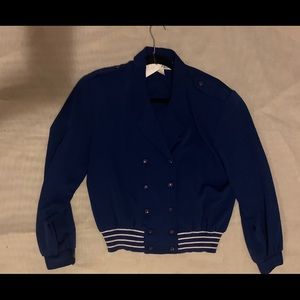 Navy blue and white striped sailor jacket